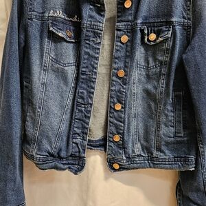 Denim Button-Up Jacket in Classic Dark Blue "Hello Sunshine"